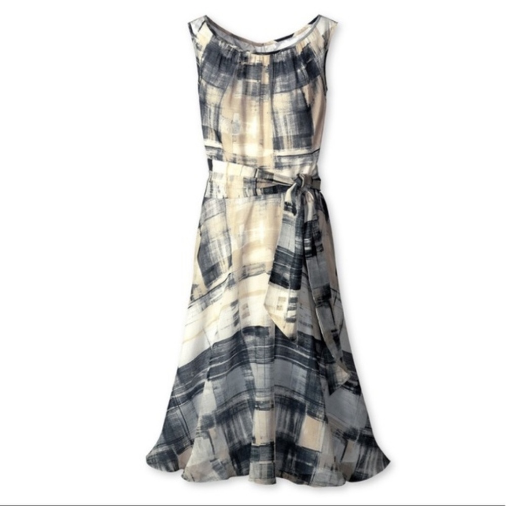 Coldwater Creek Brushstroke Abstract Belted Dress
